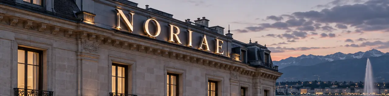 NORIAE, enseigne sur un immeuble au bord du lac.